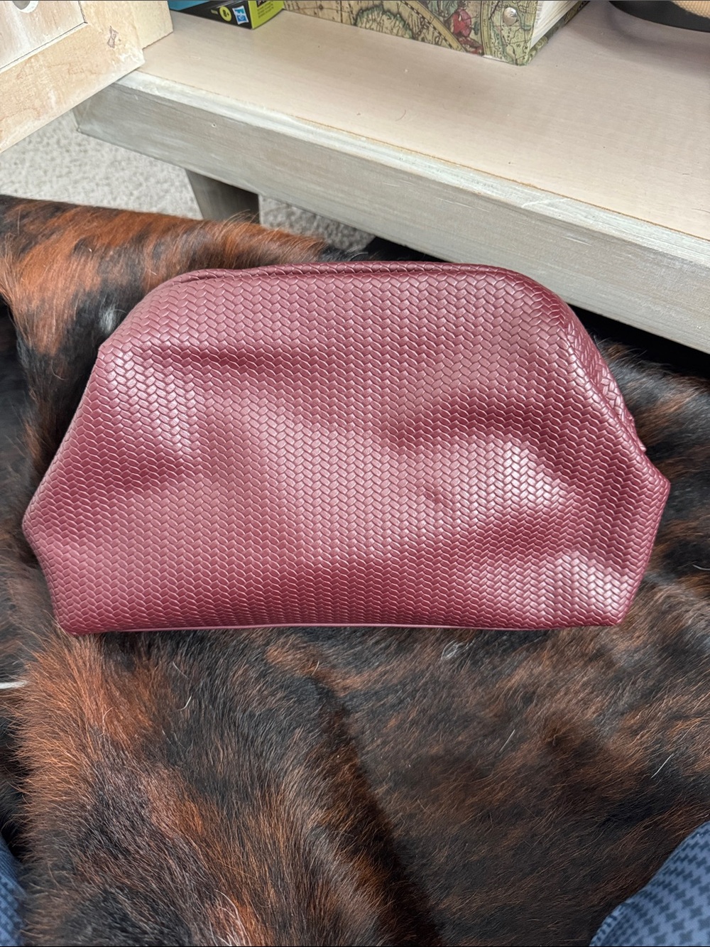 Woven Texture Burgundy Clutch - Women Bags